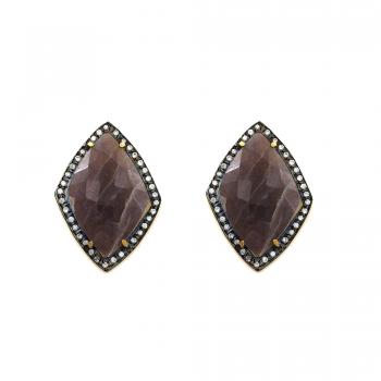 High Fashion Designer Iolite with CZ Stone Seated Two-Tone Plated Earring 